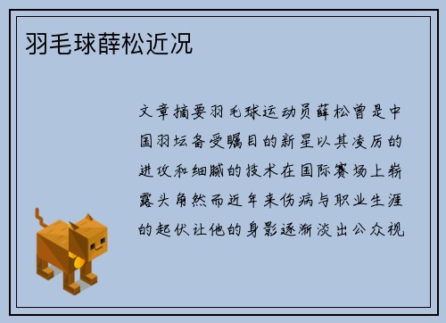 羽毛球薛松近况