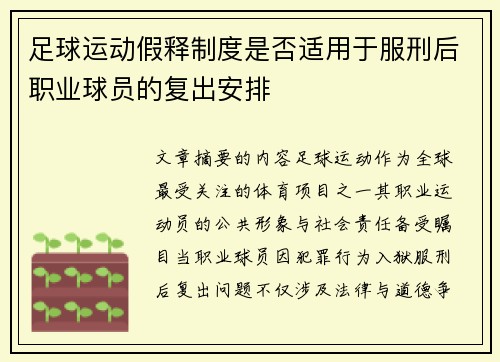 足球运动假释制度是否适用于服刑后职业球员的复出安排